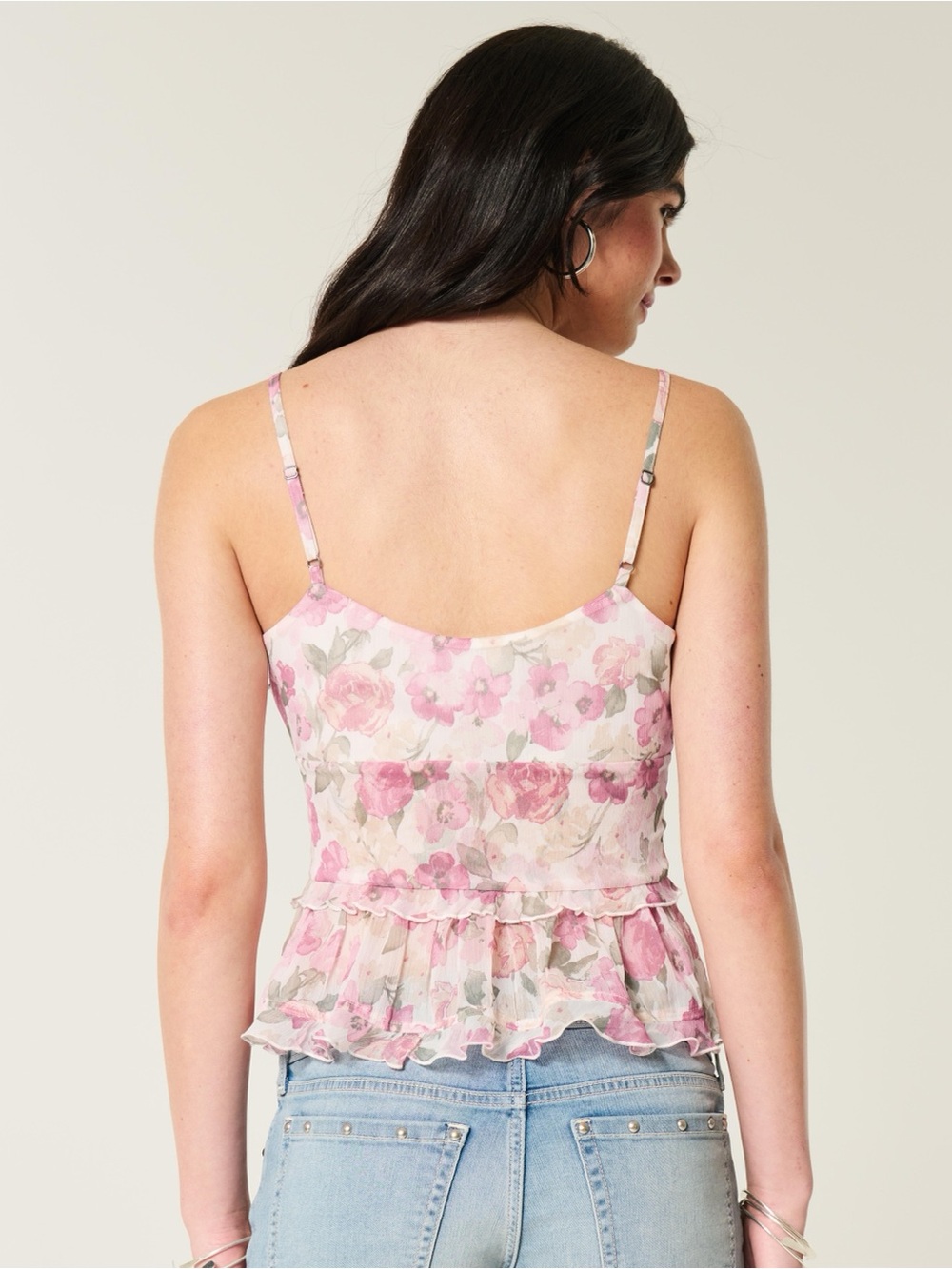 Hollister Pink Floral Chiffon Ruffle Tie-Front Blouse - Picture 3 of 6